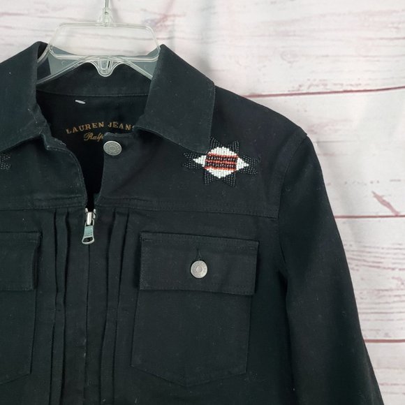 Ralph Lauren Western Beaded Denim Jacket Lauren Jeans Co Tribal Aztec Medium - Picture 3 of 9